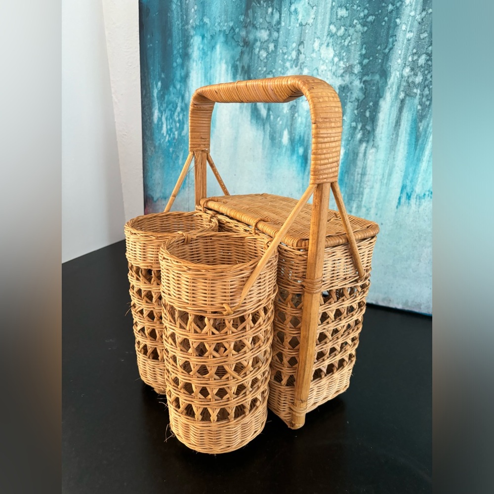 Vintage wicker wine and picnic basket